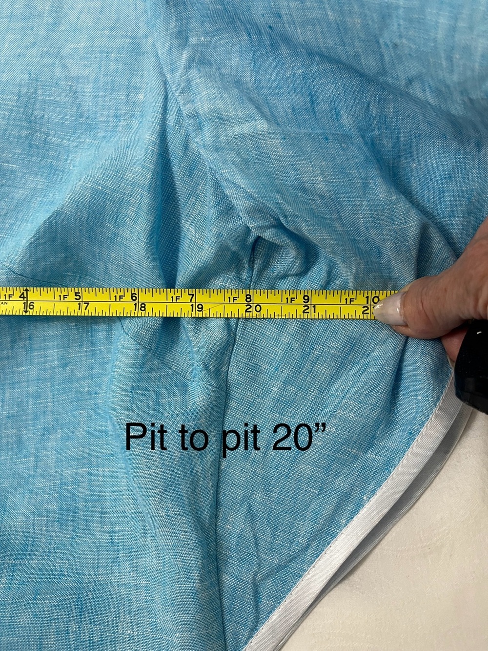 Sky Blue Linen Flutter-Sleeve Blouse - Picture 6 of 7